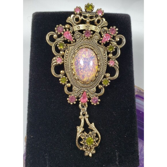 Vintage 1970's Sarah Conventry Contessa Faux Fire Opal Bracelet Brooch Clips Set - Picture 5 of 16